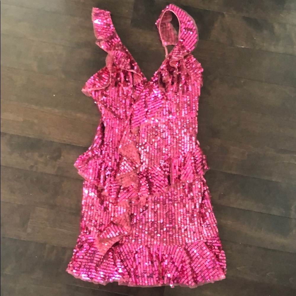 Needle & Thread pink sequin mini dress